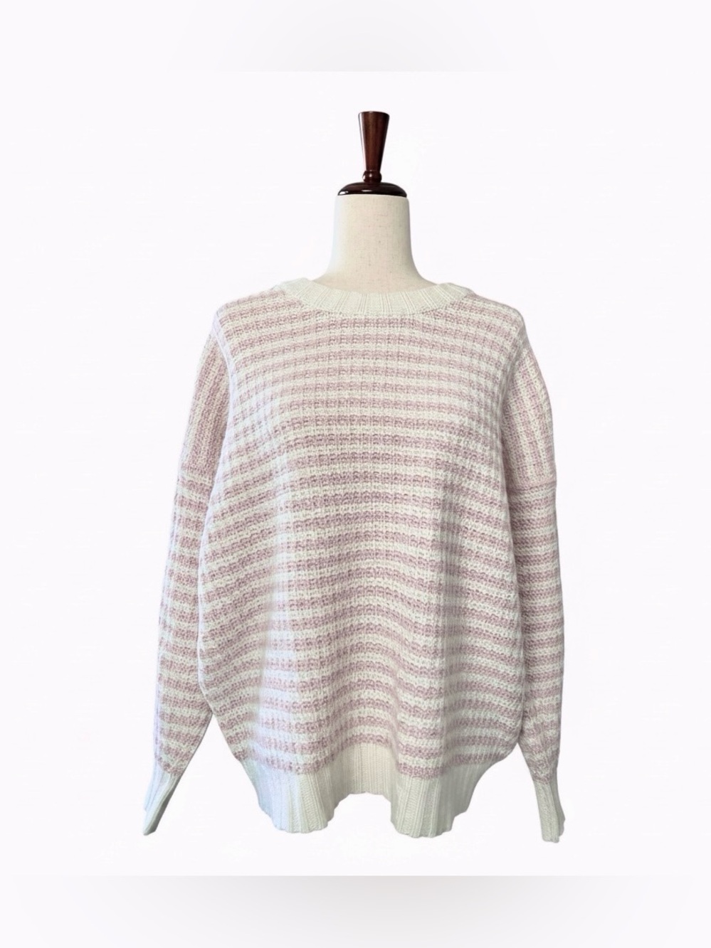 Splendid Robyn Oversized Stripe Shaker Stitch Sweater Pink Cream Small S
